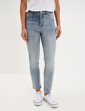 Jean stretch slim 7/8 &egrave;me denim double stone femme