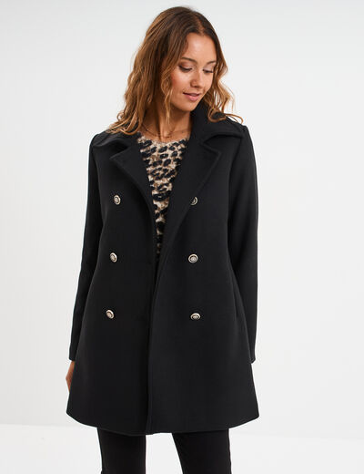 Manteau double boutonnage noir femme