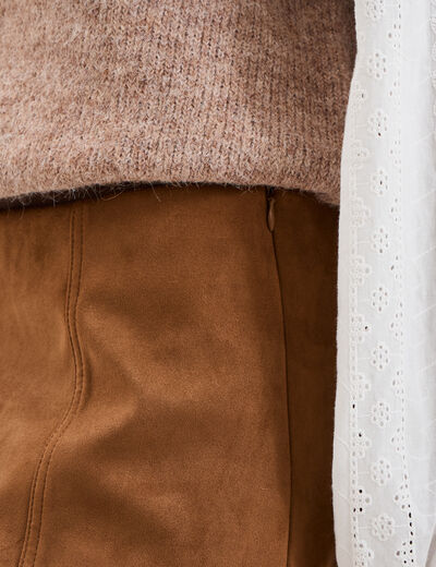 Jupe-short flare effet su&eacute;dine marron femme