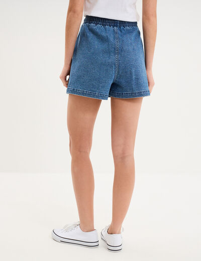 Short jogger en jean &eacute;lastiqu&eacute; denim stone femme