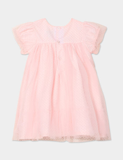 Robe tulle plumetis manches courtes rose clair bébé fille