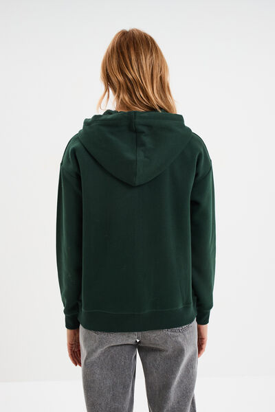 Sweat zipp&eacute; &agrave; capuche vert fonc&eacute; femme