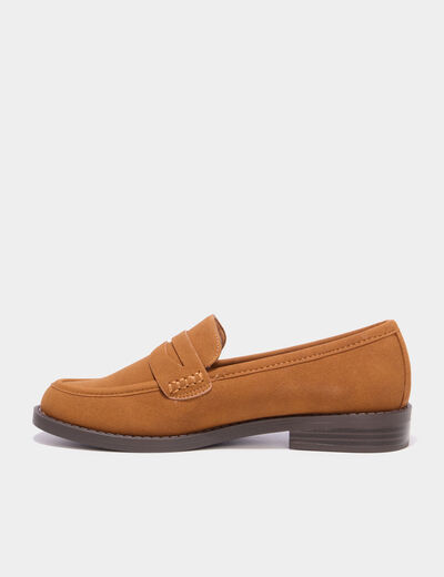 Mocassins effet su&eacute;dine marron femme