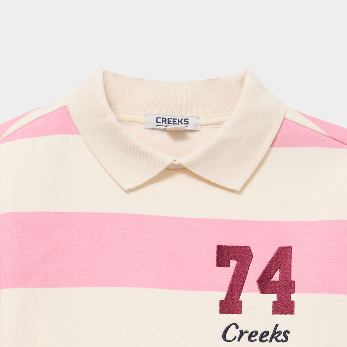 Sweat col chemise manches longues rose fille