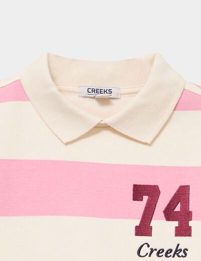 Sweat col chemise manches longues rose fille