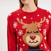 Pull de No&euml;l &agrave; sequins manches longues rouge femme