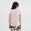 T-shirt col en V à bande métallisée rose clair femme