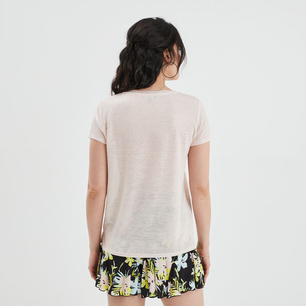 t shirt col en v a bande metallisee rose clair femme T-shirt col en V à bande métallisée rose clair femme