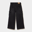 Jean large cargo poches &agrave; rabat coton denim noir fille