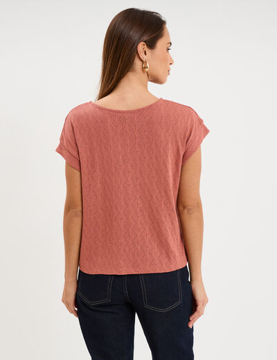T-shirt ajour&eacute; manches courtes terracotta femme