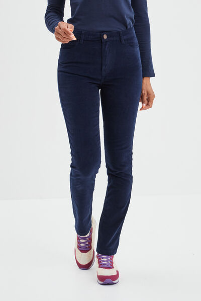 Pantalon slim velours coton Creeks bleu marine femme