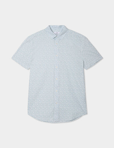 Chemise droite manches courtes coton vert pastel homme
