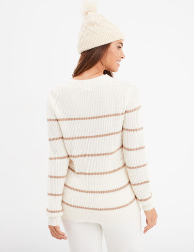 Pull col rond manches longues Creeks beige femme