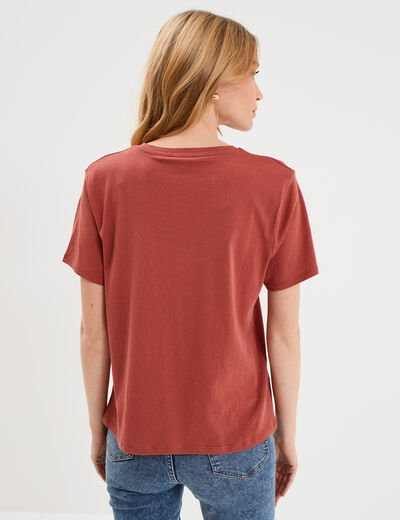 T-shirt col rond manches courtes coton vieux rose femme