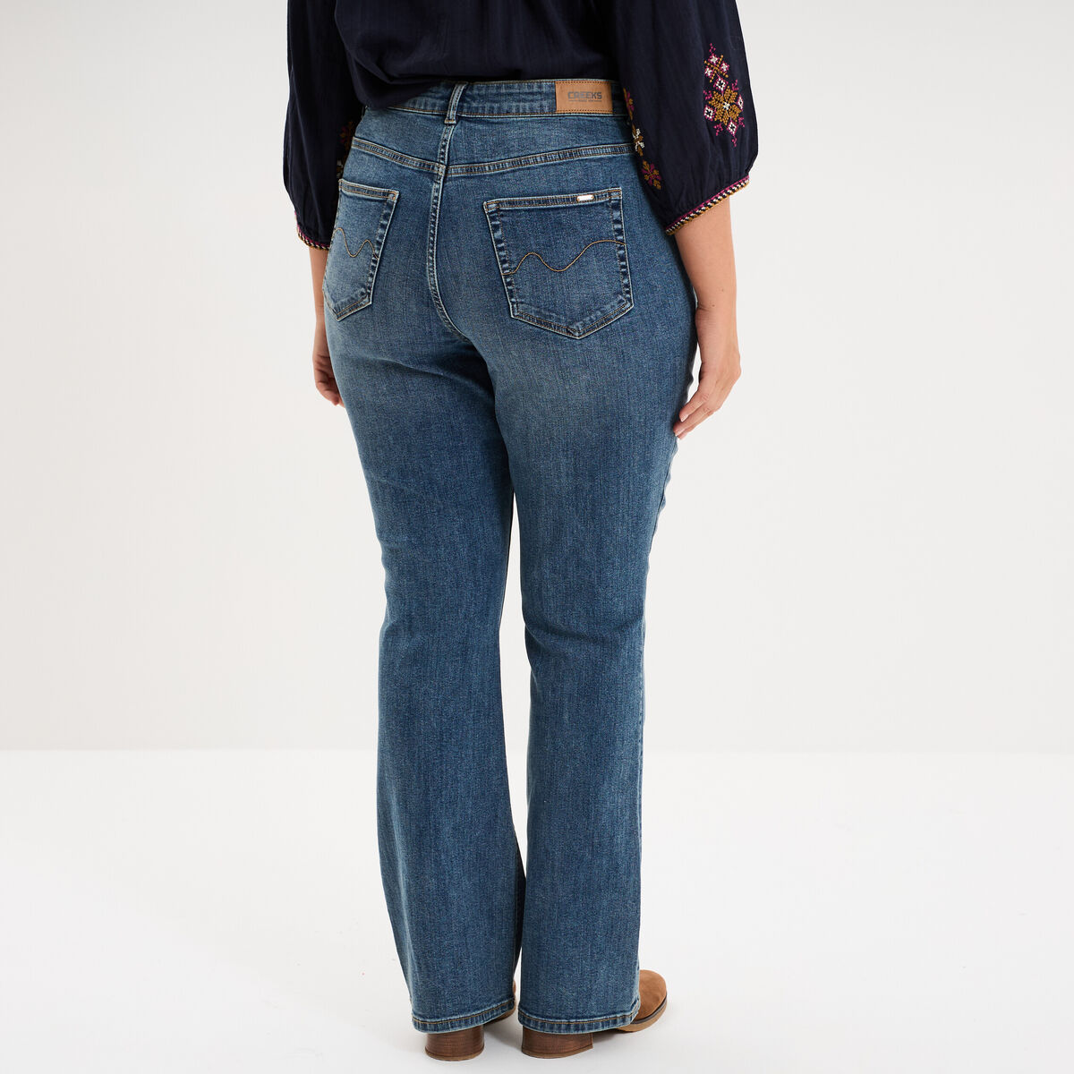 Jean flare 5 poches taille haute denim dirty femme grande taille
