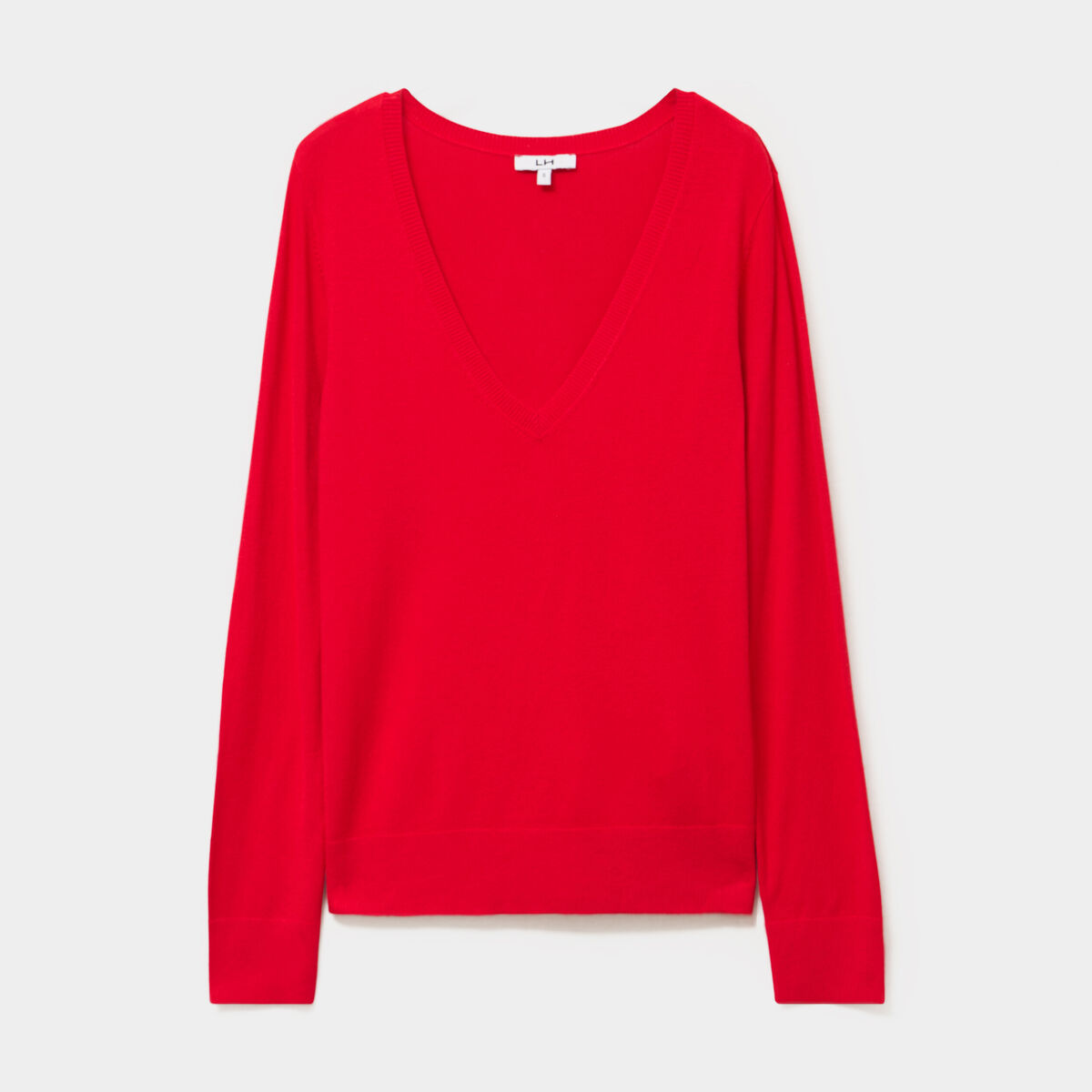 Pull col en V manches longues rouge femme