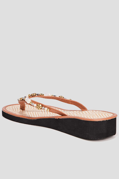 Tongs avec perles noir femme
