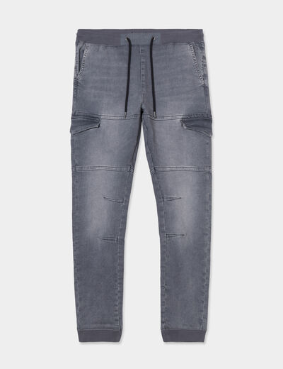 Pantalon skinny stretch 2 poches côtés denim gris fonce homme
