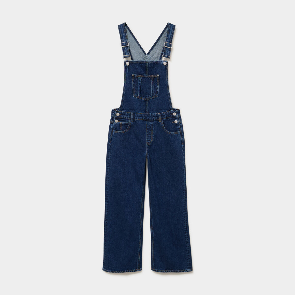 Salopette en jean jambe large coton bleu fonc&eacute; femme