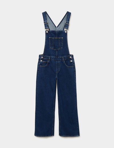 Salopette en jean jambe large coton bleu fonc&eacute; femme