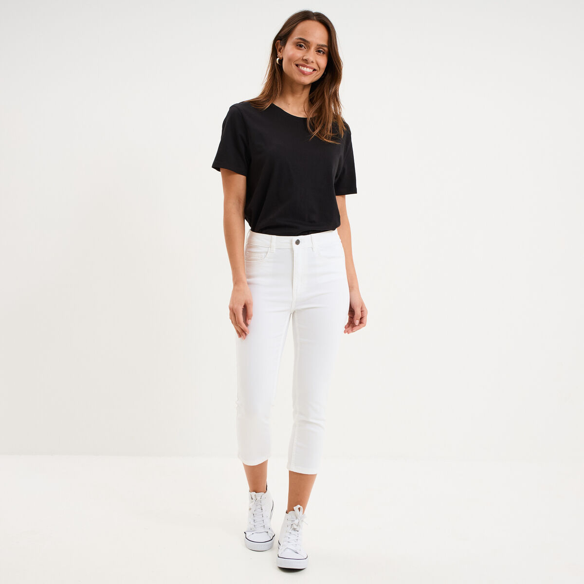 Pantalon capri slim twill 5 poches blanc femme
