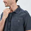 Chemise col italien manches courtes bleu homme