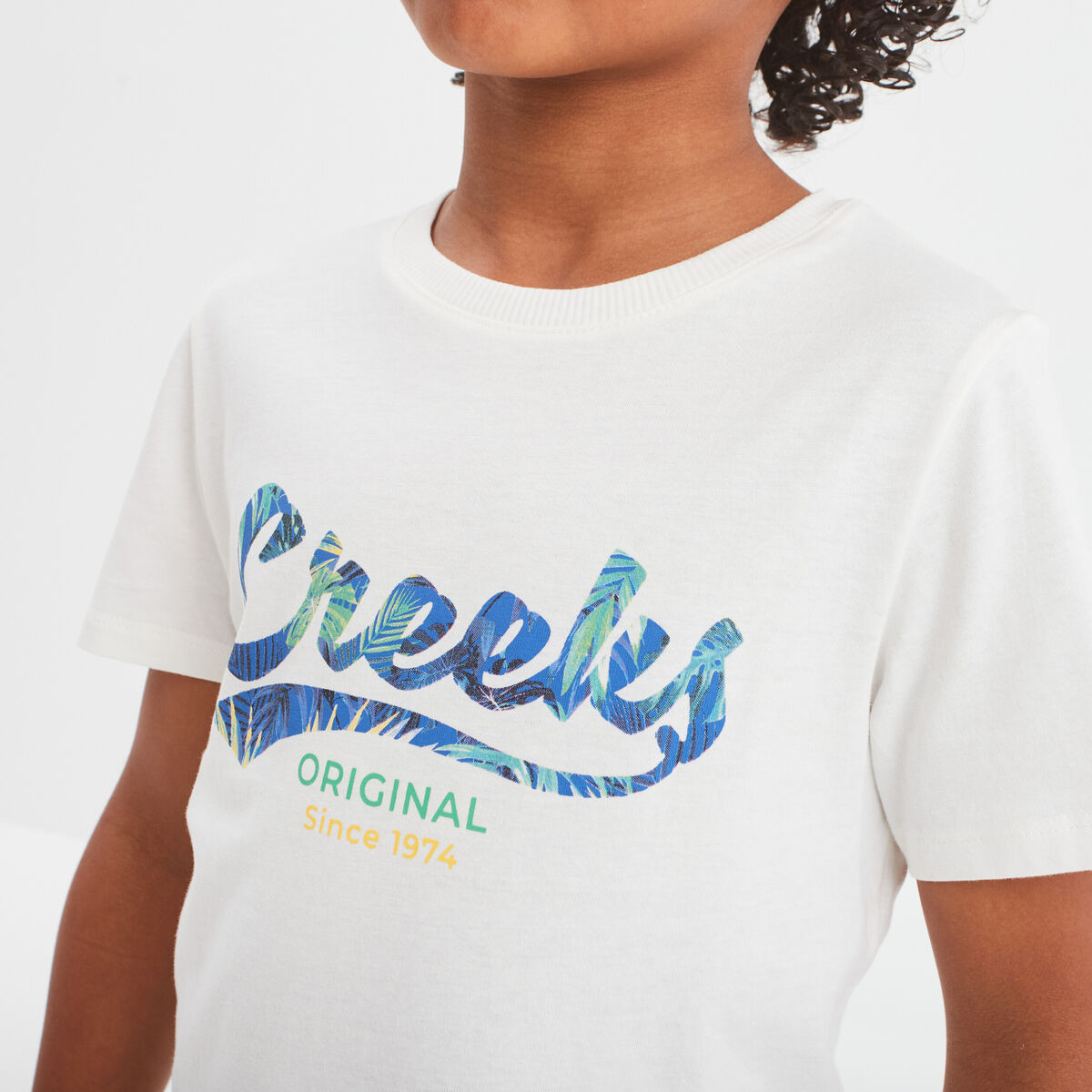T-shirt col rond manches courtes Creeks blanc garçon