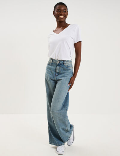 Jean large taille haute coton denim dirty femme