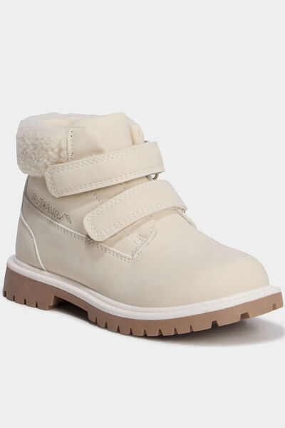 Bottines &agrave; scratchs fausse fourrure creme fille