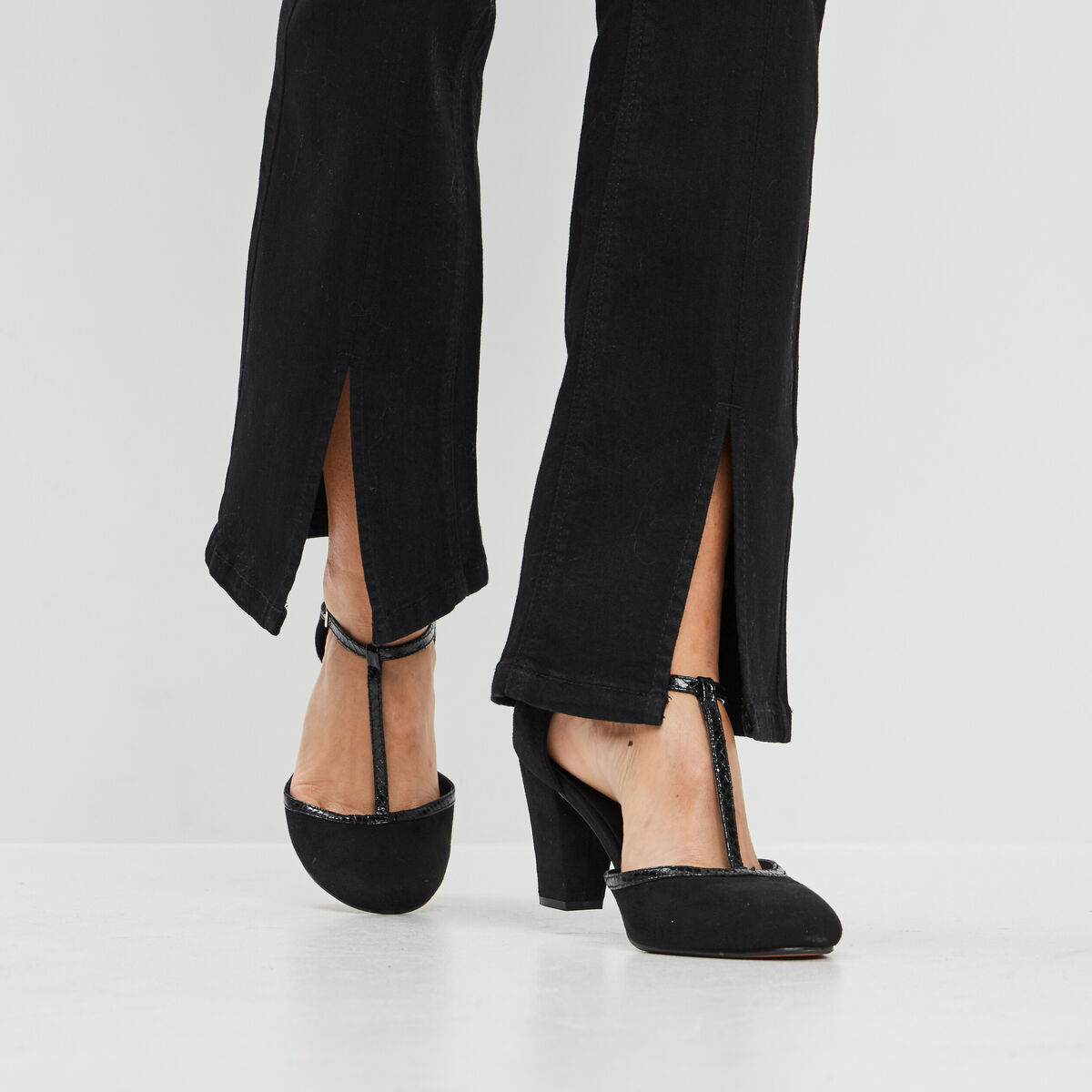 Escarpins salomé à talons aspect suédine noir femme