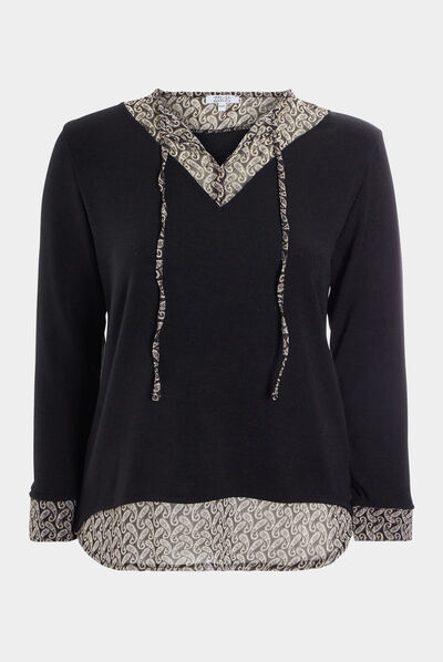 Pull effet 2-en-1 noir femme grande taille