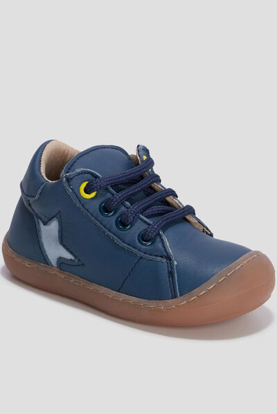 Bottillons zippés en cuir bleu bébé garçon