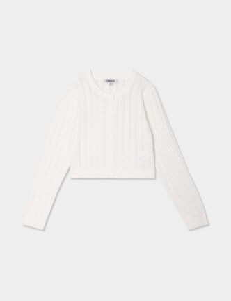 Gilet court manches longues coton ivoire fille