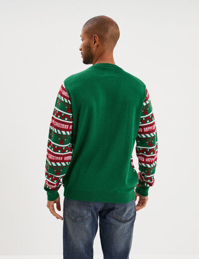 Pull de No&euml;l avec pompon vert homme