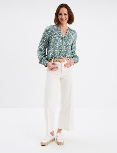Blouse col tunisien manches longues vert foncé femme