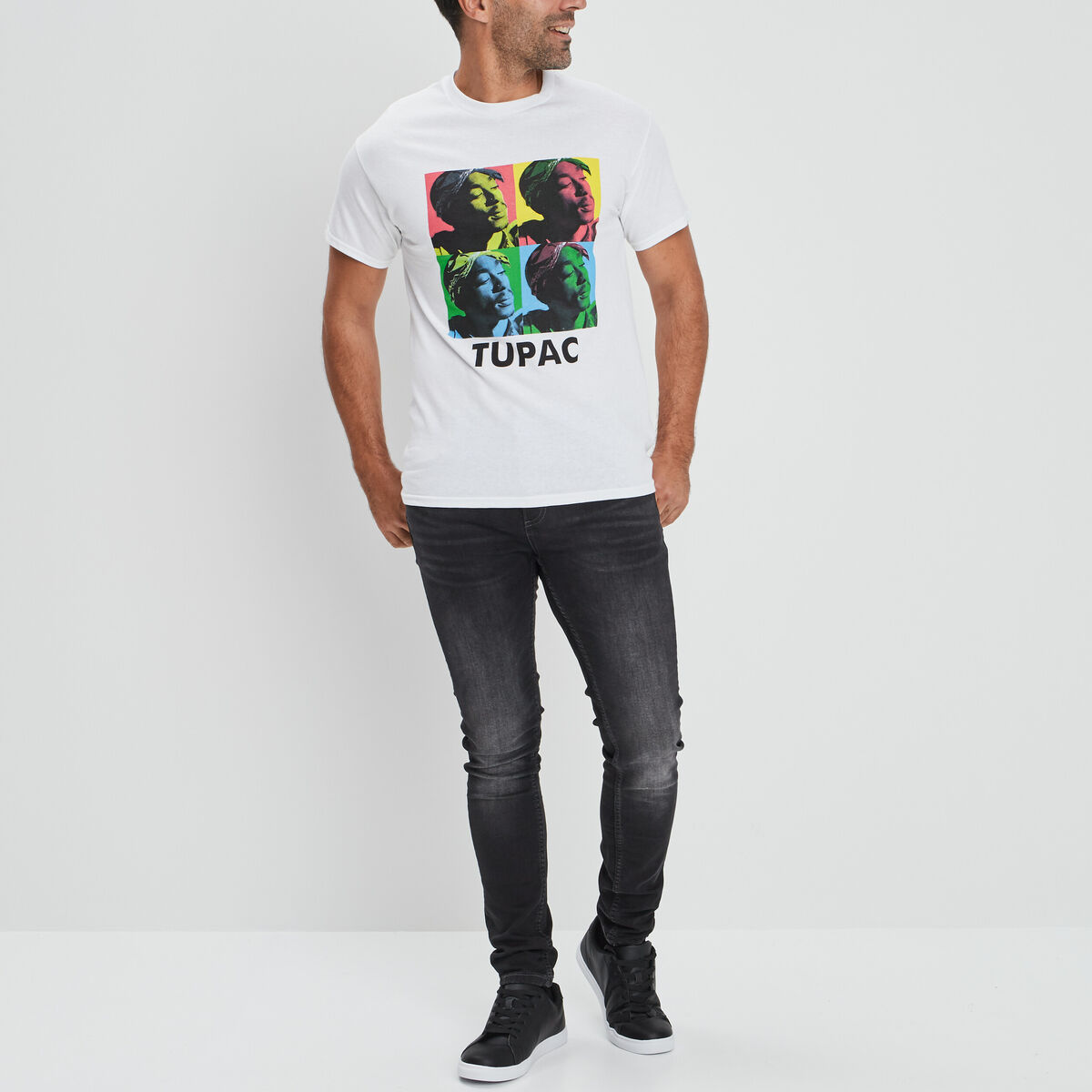 T-shirt manches courtes Tupac blanc homme
