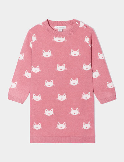 Robe pull épaule boutonnée Kimbaloo vieux rose bébé fille