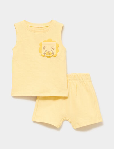 Ensemble 2 pi&egrave;ces d&eacute;bardeur short coton jaune b&eacute;b&eacute; gar&ccedil;on