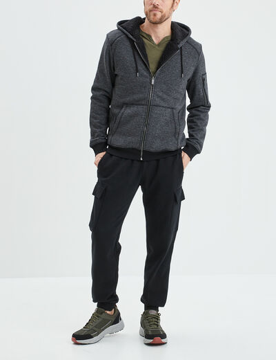 Sweat zipp&eacute; molleton doubl&eacute; sherpa gris fonc&eacute; homme