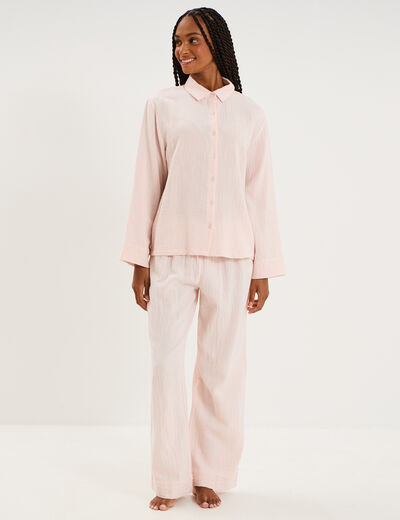 Ensemble pyjama chemise gaze de coton rose clair femme