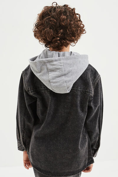 Chemise en jean à capuche Liberto denim noir garçon