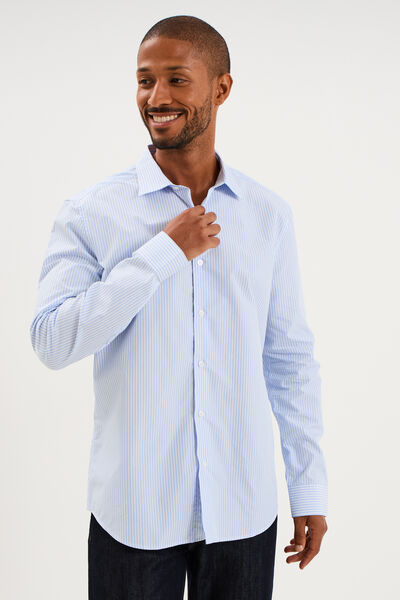 Chemise col italien manches longues bleu ciel homme