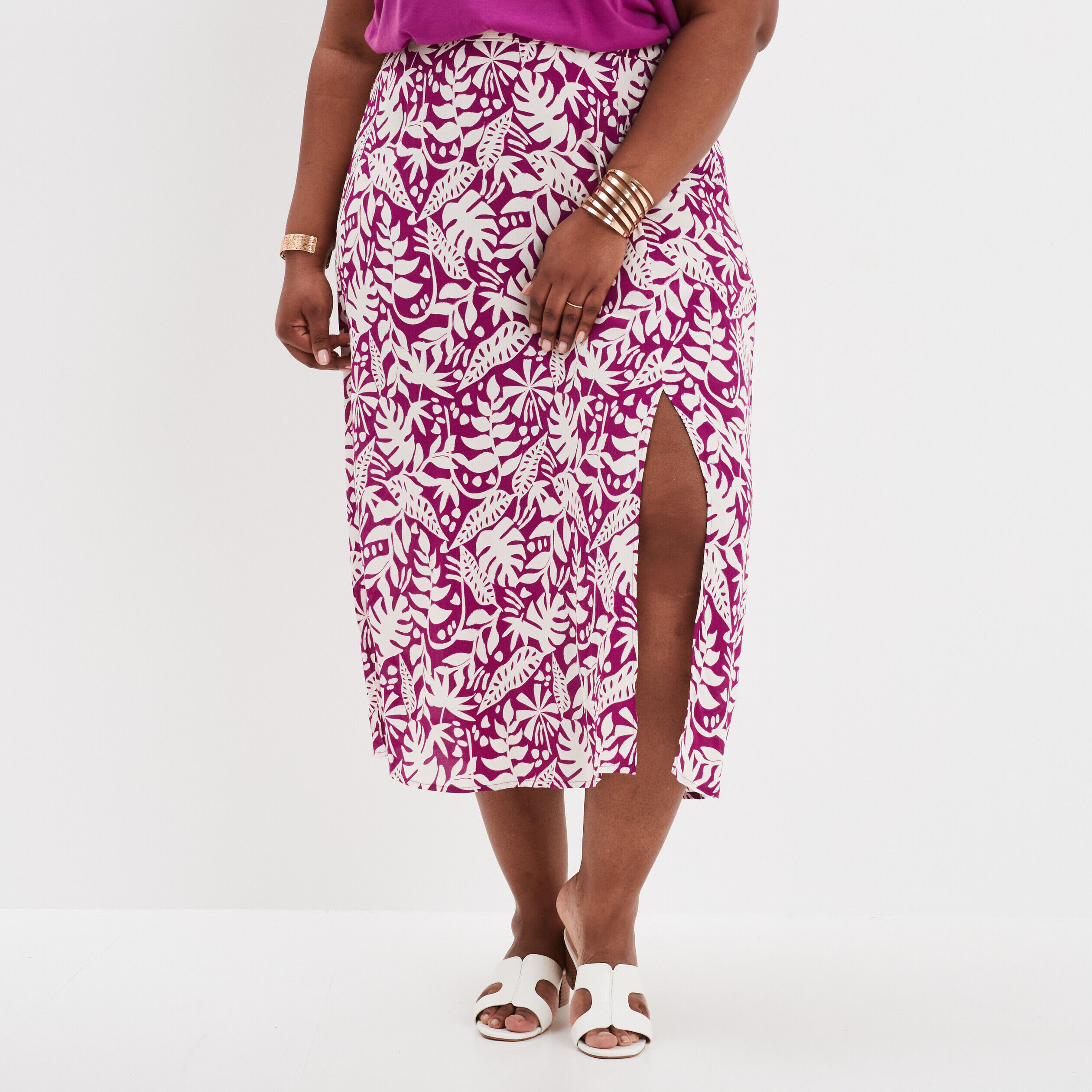 Jupe midi fendue taille haute violet femme grande taille MODAVISTA