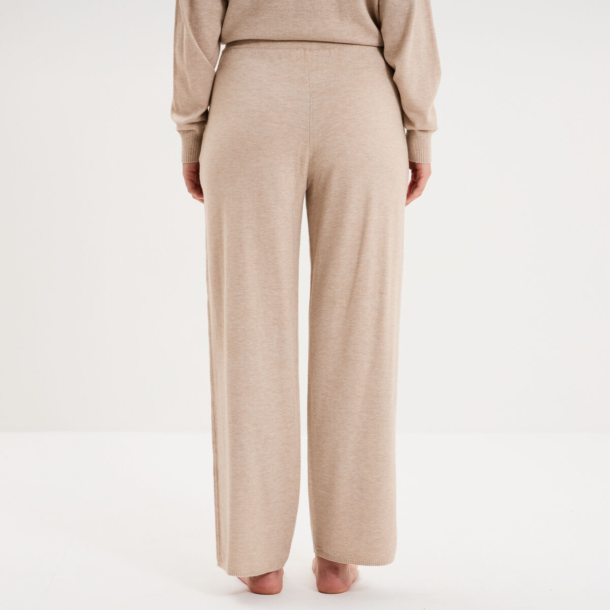 Pantalon de pyjama large en maille beige femme