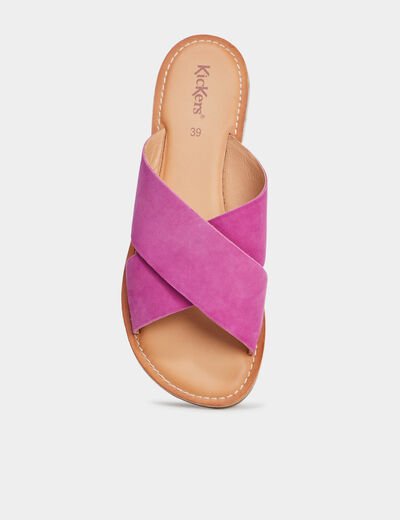Mules brides croisées en cuir Kickers violet femme