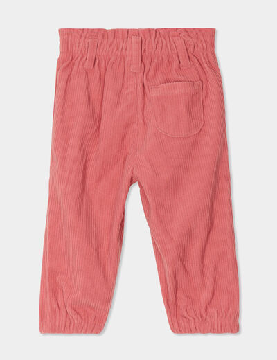 Pantalon velours bas élastiqué vieux rose bébé fille