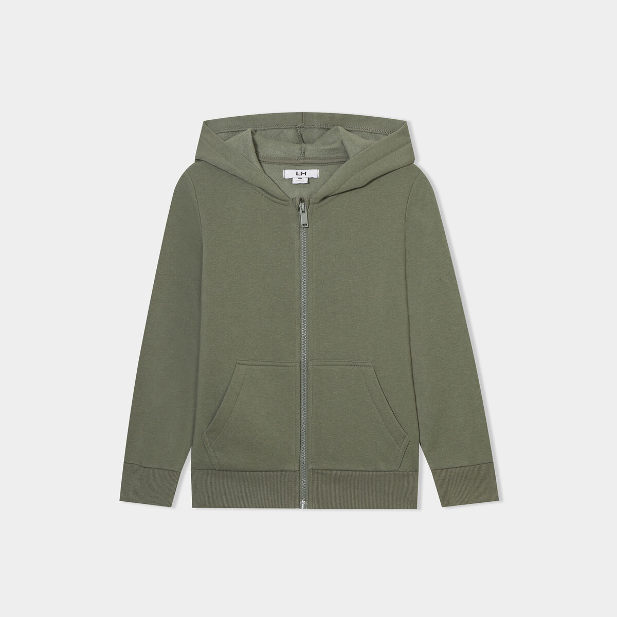 Sweat zipp&eacute; &agrave; capuche molleton vert kaki gar&ccedil;on