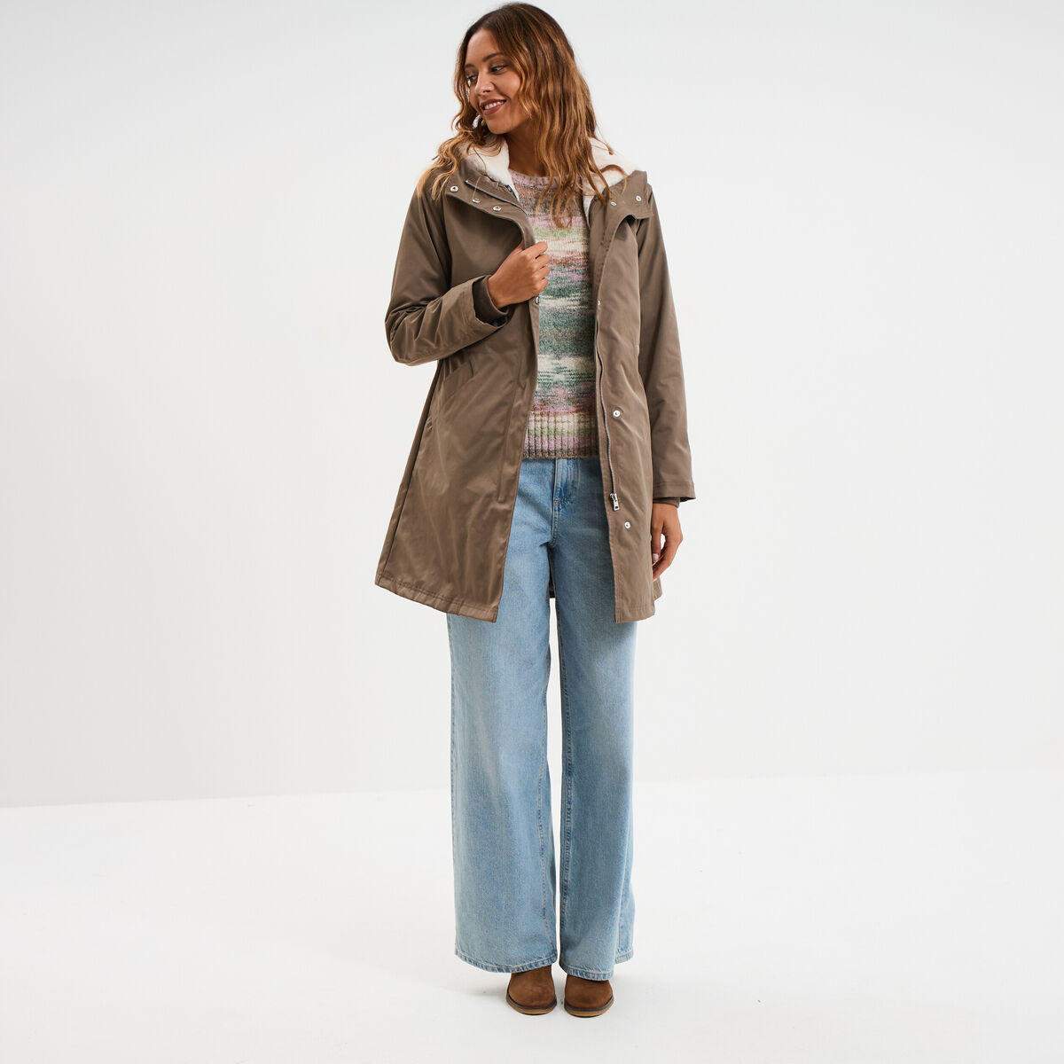 Parka 3-en-1 gilet fourr&eacute; marron fonc&eacute; femme