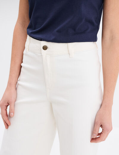 Pantalon flare 7/8ème taille haute coton ecru femme