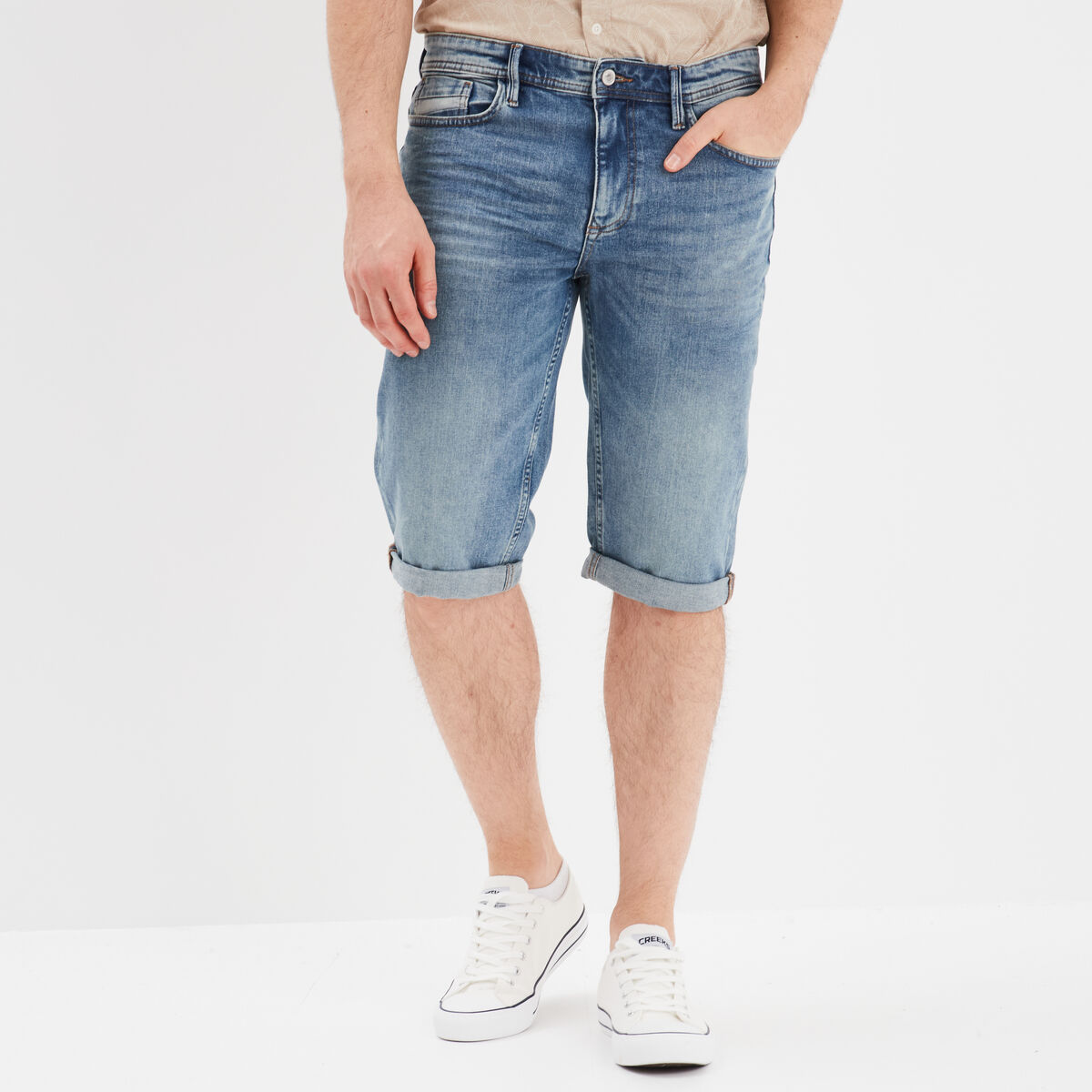 Bermuda regular en jean denim double stone homme